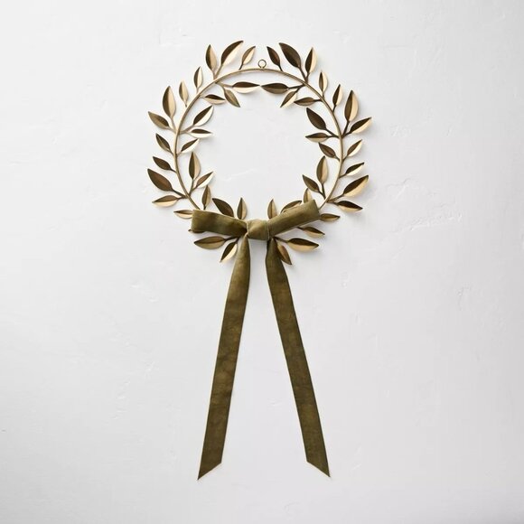 Hearth & Hand with Magnolia 18" Decorative Brass Leaf Bow Wreath Christmas NWT - Picture 1 of 5